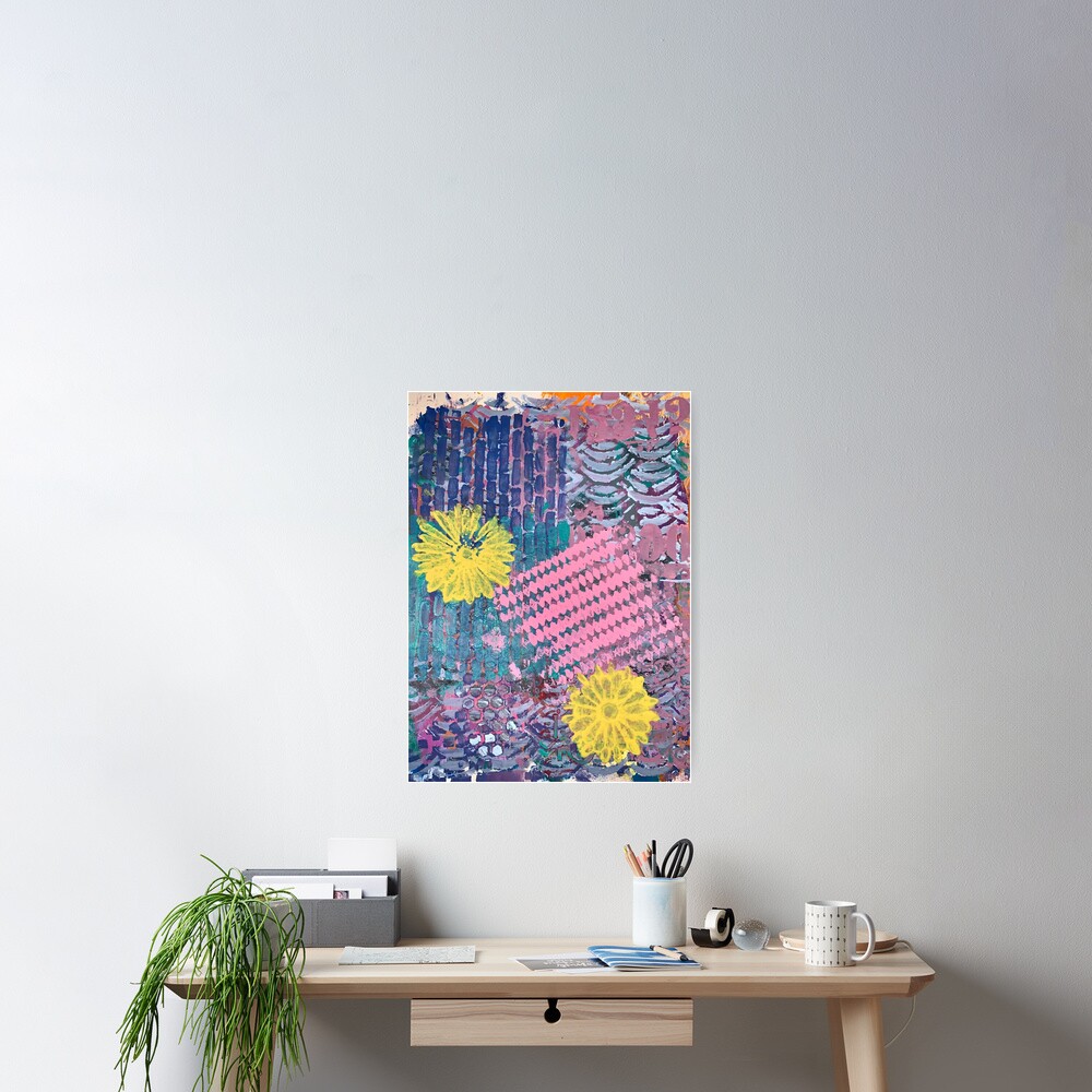 Yellow Flowers in Pink and Purple Fields Poster