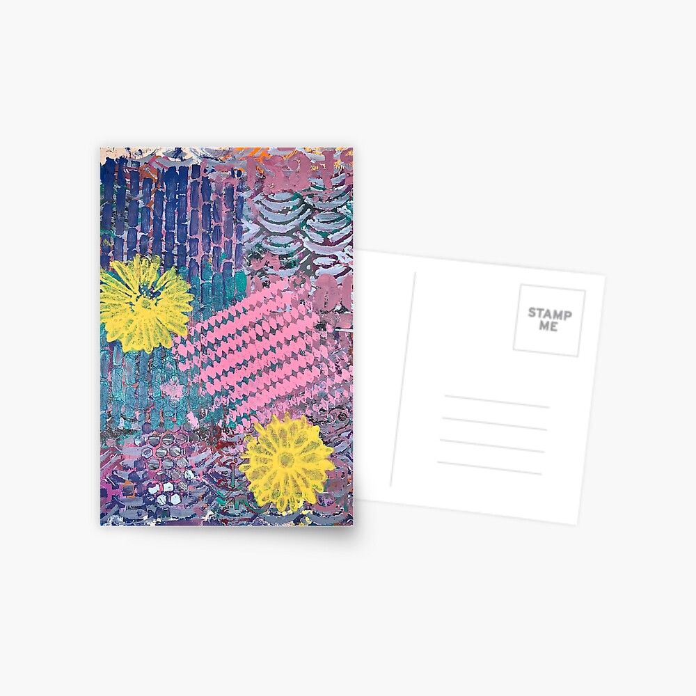 Yellow Flowers in Pink and Purple Fields Postcard
