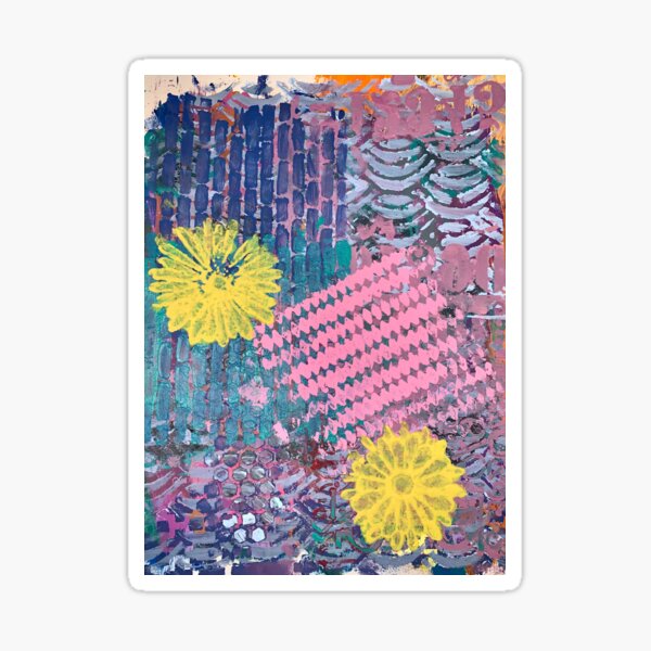 Yellow Flowers in Pink and Purple Fields Sticker
