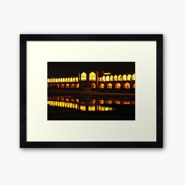 Persian Architecture Si-o-se-pol bridge at Night, Isfahan, Iran Framed Art Print