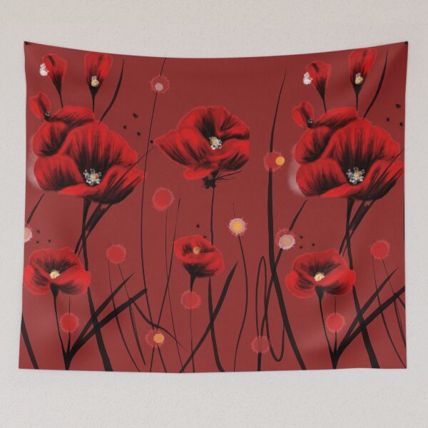 Item preview, ​Fiery Poppies - Bold Red & Black Floral designed and sold by ArtStyleAlice.