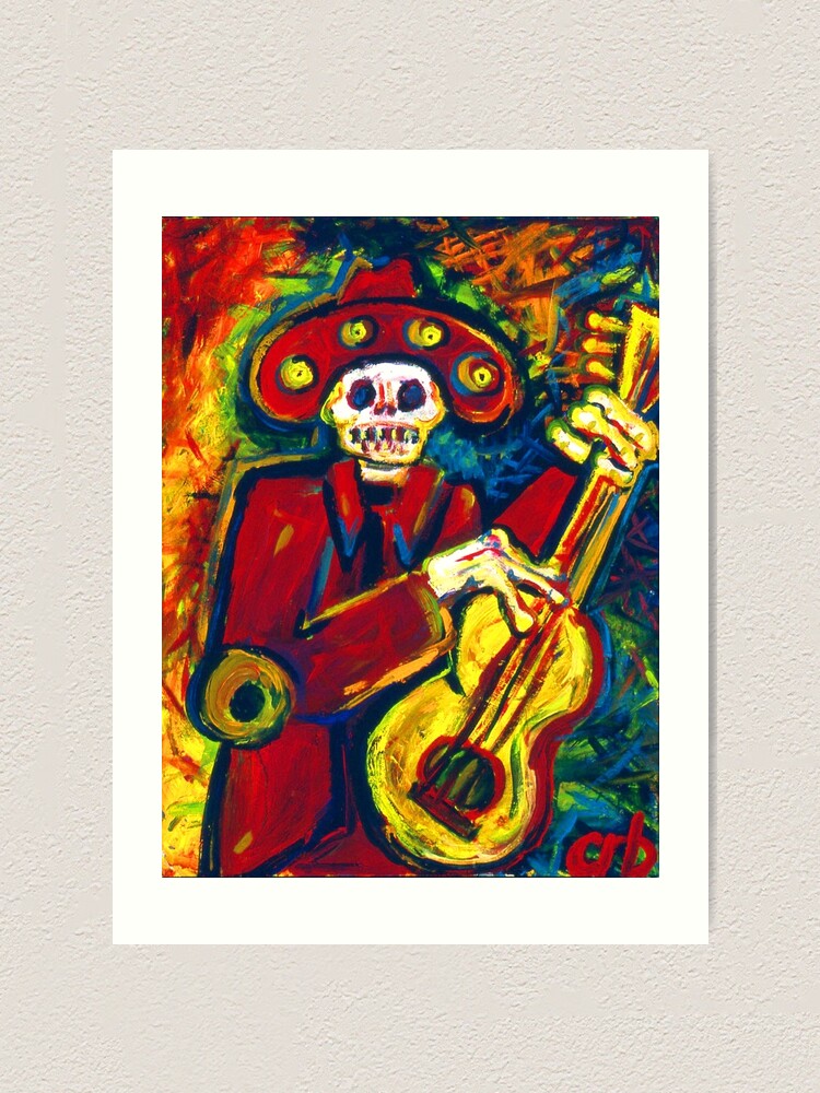 Red Mariachi Skeleton popular Acrylic Painting Canvas Art