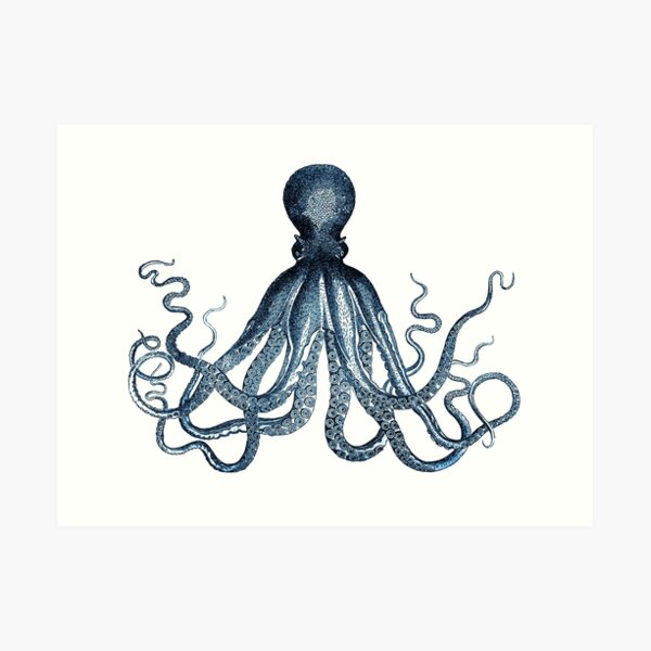 Vintage Octopus Art Print Blue ~ Kraken ~ Nautical ~ Retro ~ 0389 Art Print