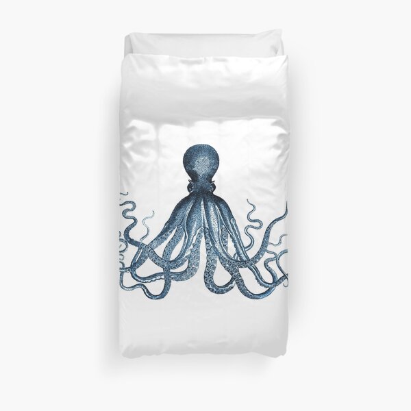 Vintage Octopus Art Print Blue ~ Kraken ~ Nautical ~ Retro ~ 0389 Duvet Cover