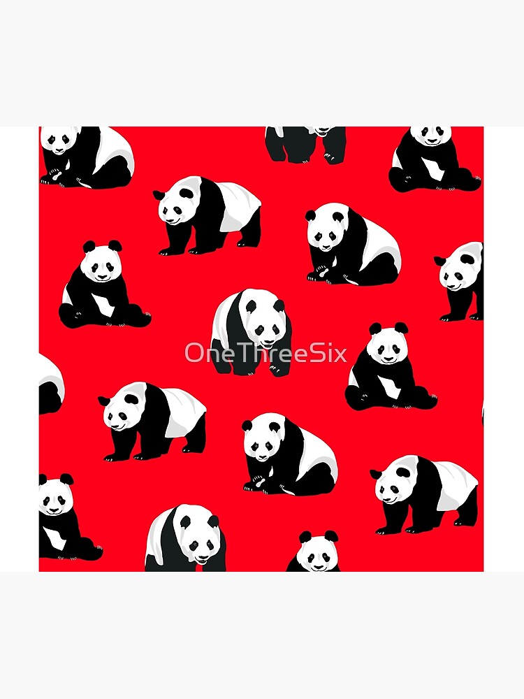 Pandas on a Red Background by OneThreeSix