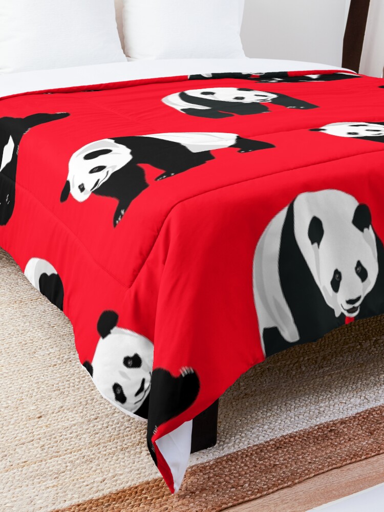 Alternate view of Pandas on a Red Background Comforter
