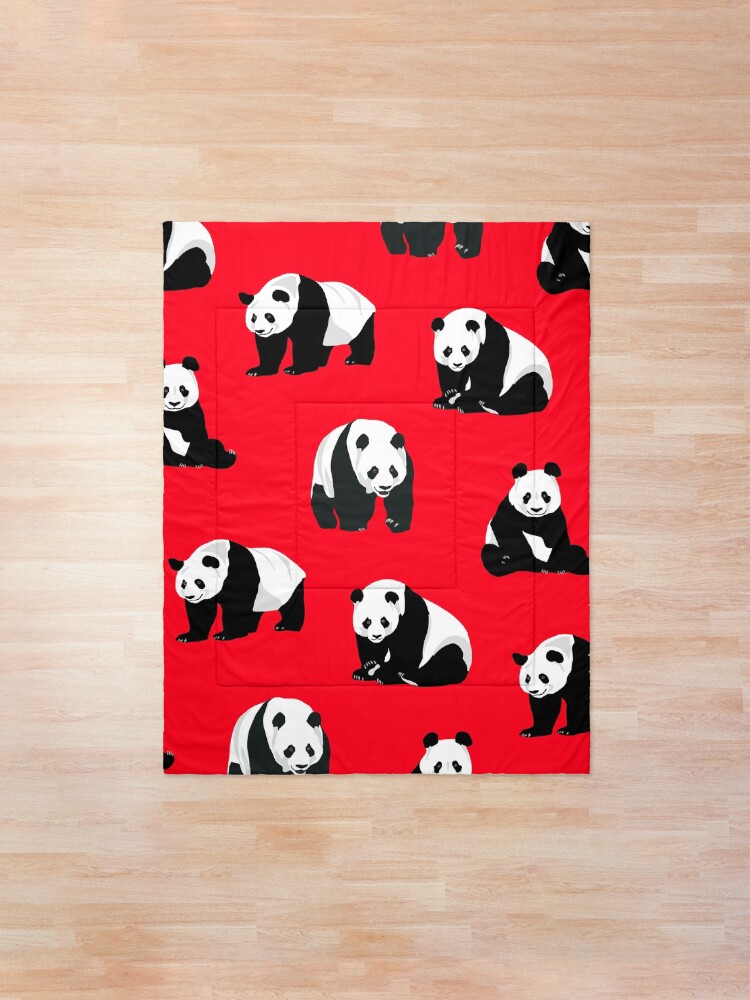 Alternate view of Pandas on a Red Background Comforter