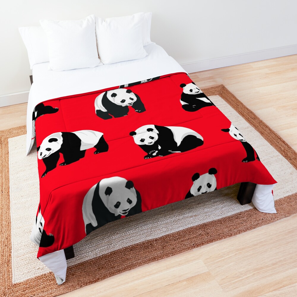 Pandas on a Red Background Comforter