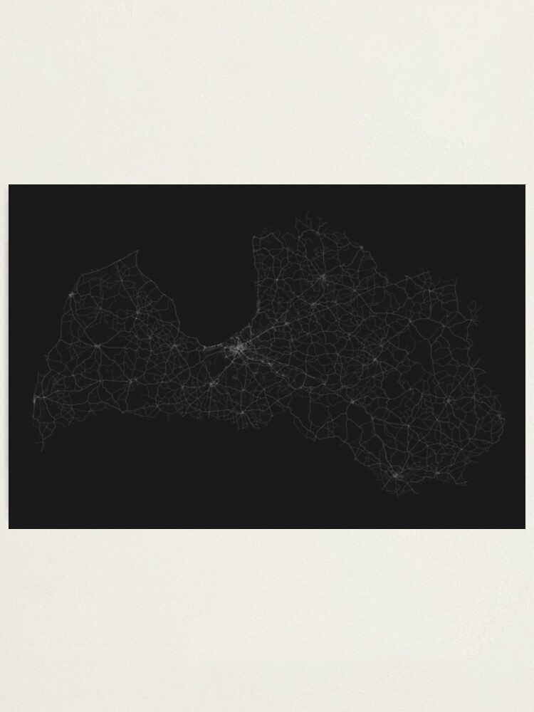 Alternate view of Roads of Latvia. (White on black) Photographic Print