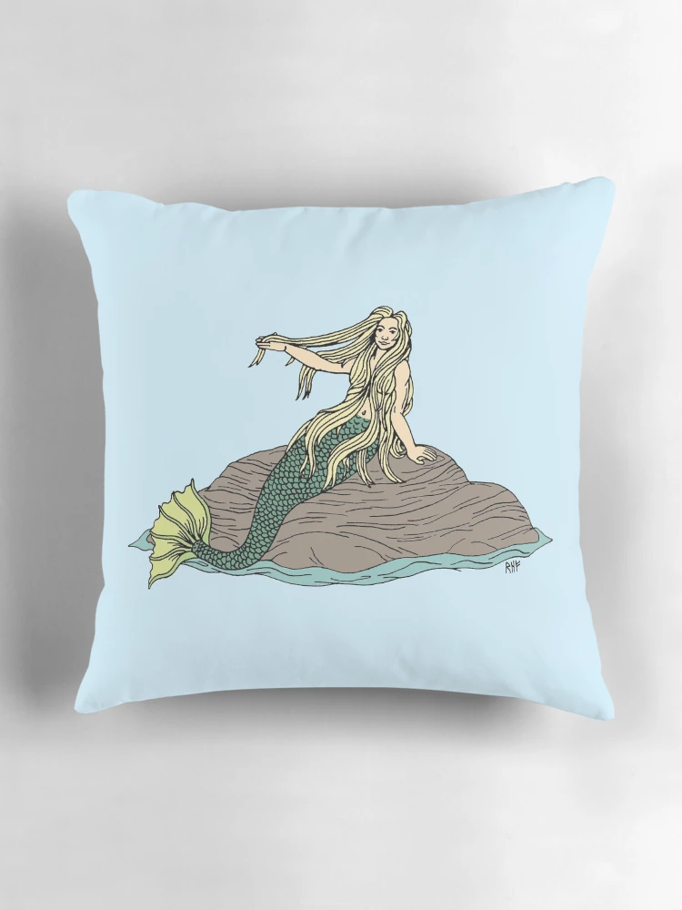 Thumbnail 3 of 4, Pillow, Mermaid on Rocks designed and sold by Azure Lion Productions.