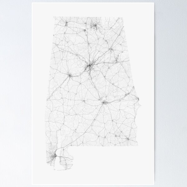 Artikelvorschau, Roads of Alabama. (Black on white) entworfen und verkauft von Graphical-Maps.