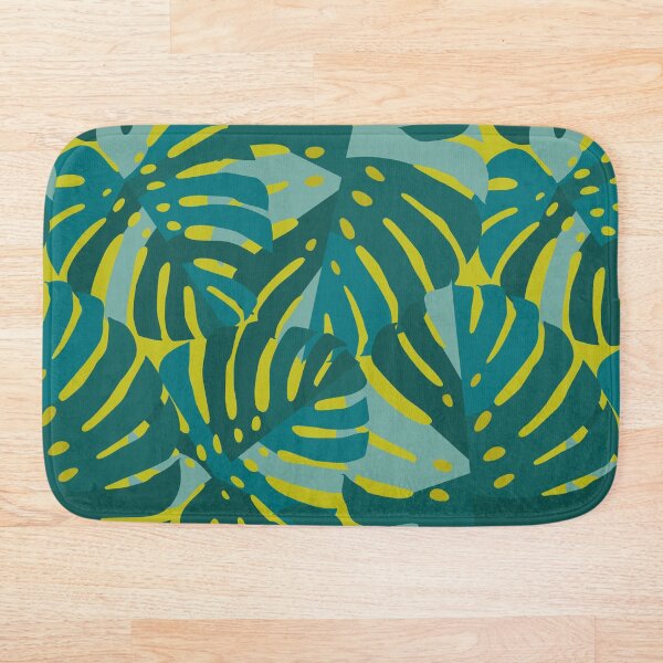 Monstera Leaves in Teal Bath Mat
