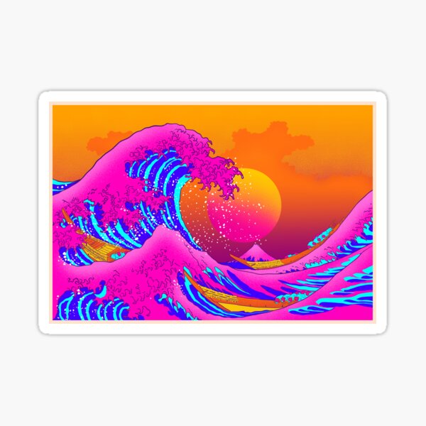 great wave off kanagawa neonwave Sticker