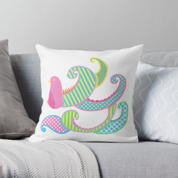 Psychedelic Bird Throw Pillow