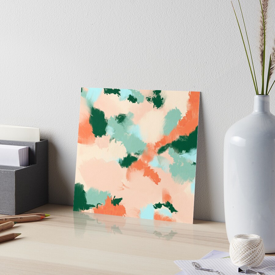 Abstract coral pink and aqua Art Board Print for Sale by Ilze Lucero