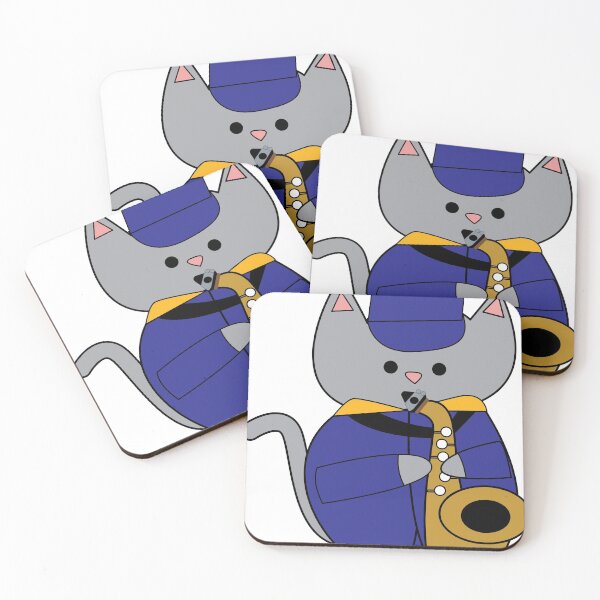 Item preview, Cat Marching Band Saxophone Blue Yellow Gold Musician designed and sold by ValeriesGallery.