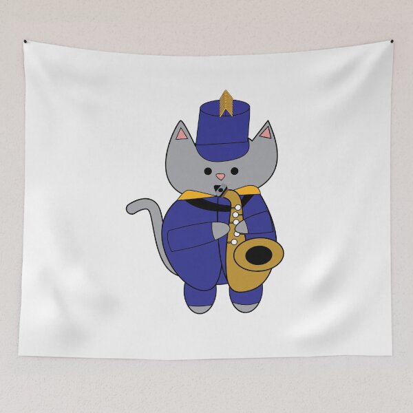 Item preview, Cat Marching Band Saxophone Blue Yellow Gold Musician designed and sold by ValeriesGallery.