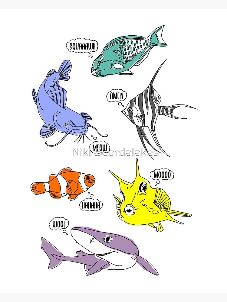 what-does-the-fish-say-poster-for-sale-by-nikiscordalakes-redbubble