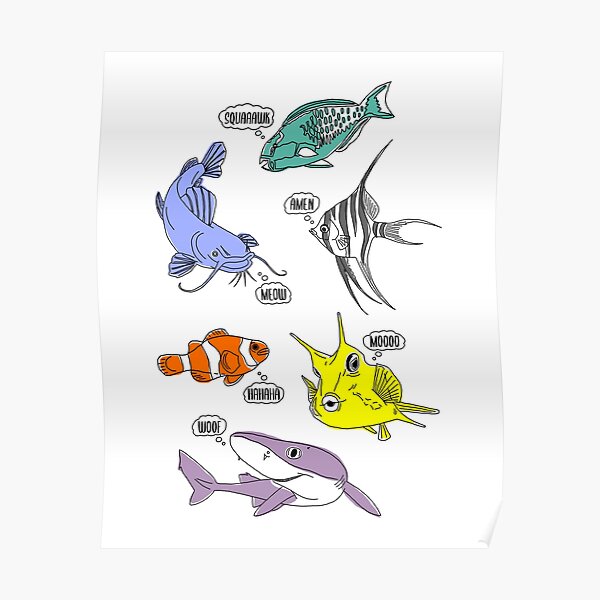 what-does-the-fish-say-poster-for-sale-by-nikiscordalakes-redbubble