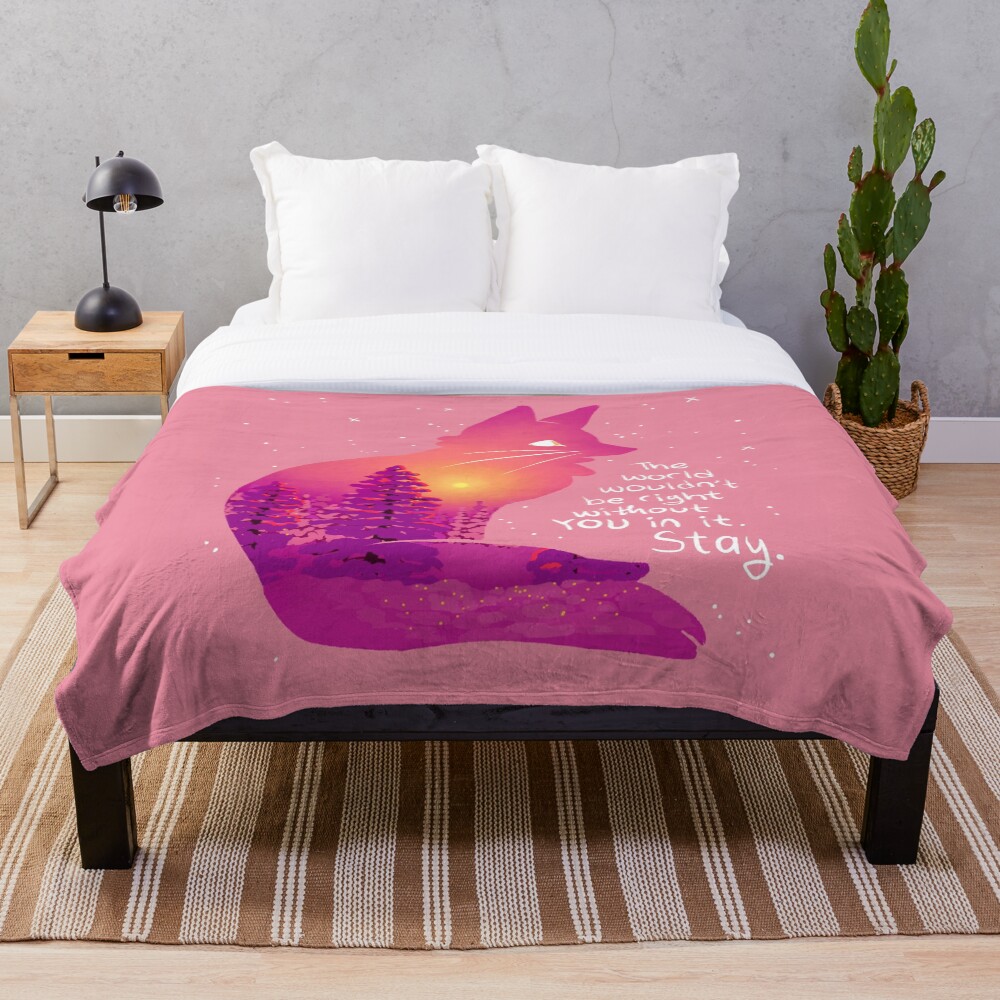 "The World Wouldn't Be Right Without You" Snowy Sunset Fox Throw Blanket