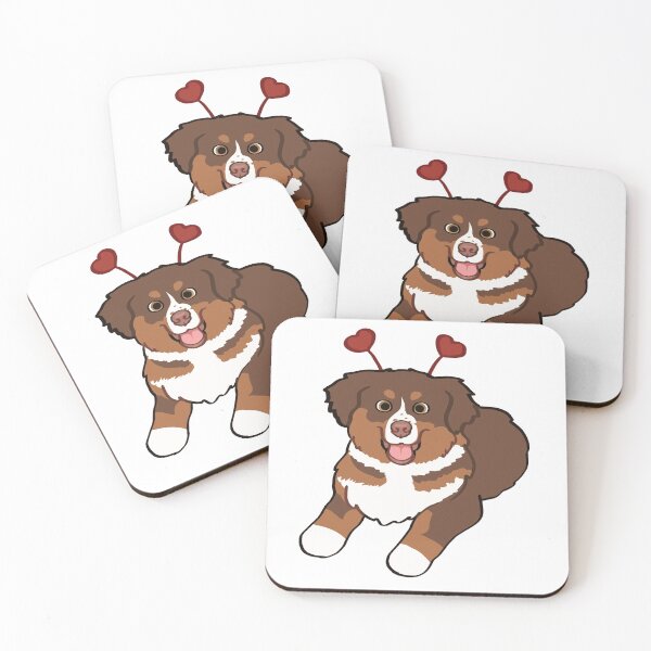 Item preview, Red tri Australian Shepherd with Heart headband / red tricolor Aussie Shepherd dog designed and sold by Ivy Fox Illustration.