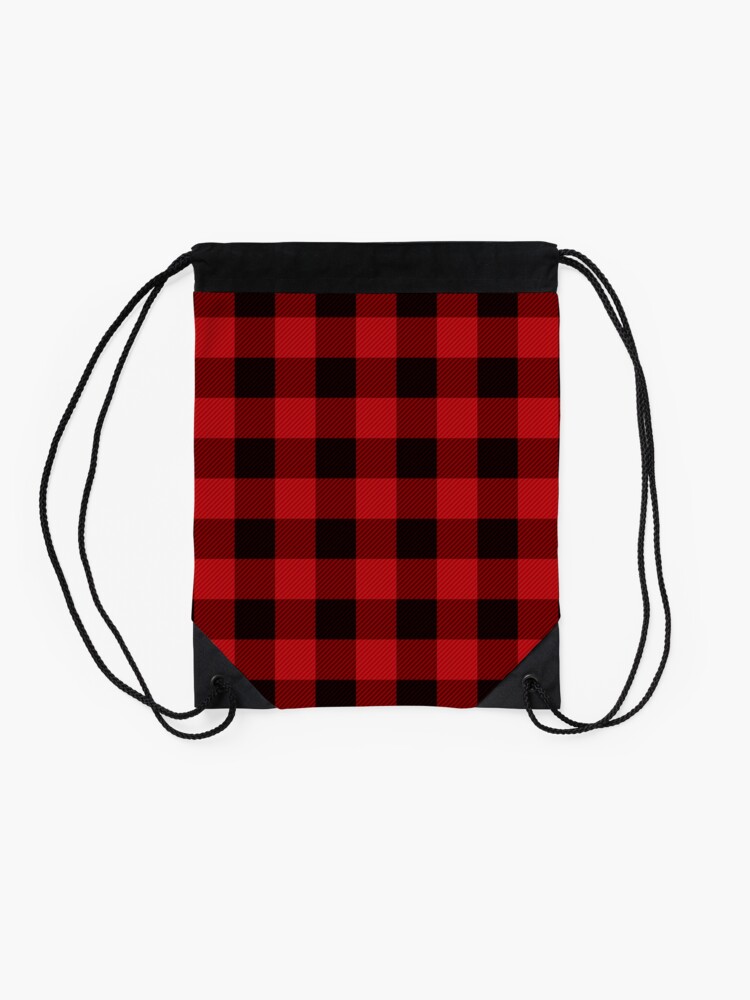 Alternate view of Country Christmas Cottage Primitive lumberjack Buffalo Plaid Drawstring Bag