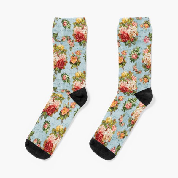 Beautiful Old Red Roses Shabby Chic Floral Socks | Zazzle