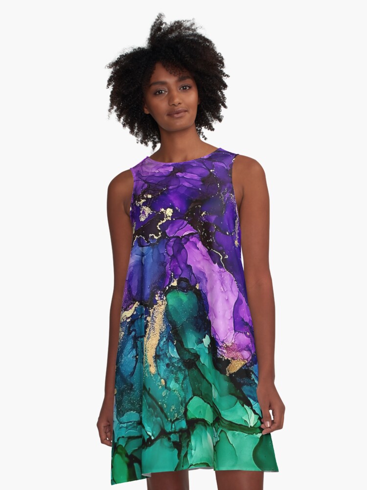 Mardi Gras Alcohol Ink Art | A-Line Dress