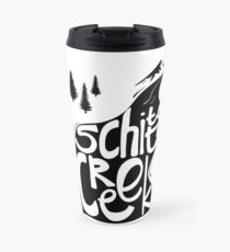 Schitt's Creek hand lettering in Creek flowing from Mountains Travel Mug