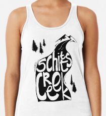 Schitt's Creek hand lettering in Creek flowing from Mountains Racerback Tank Top