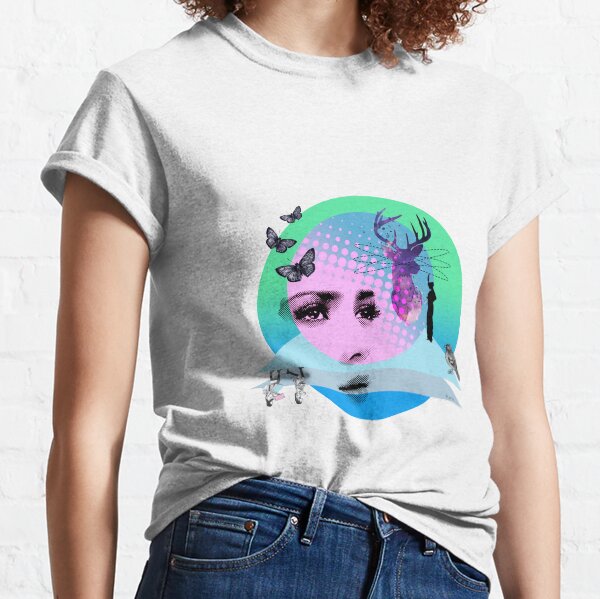 Surreal composition with face, deer and characters Classic T-Shirt