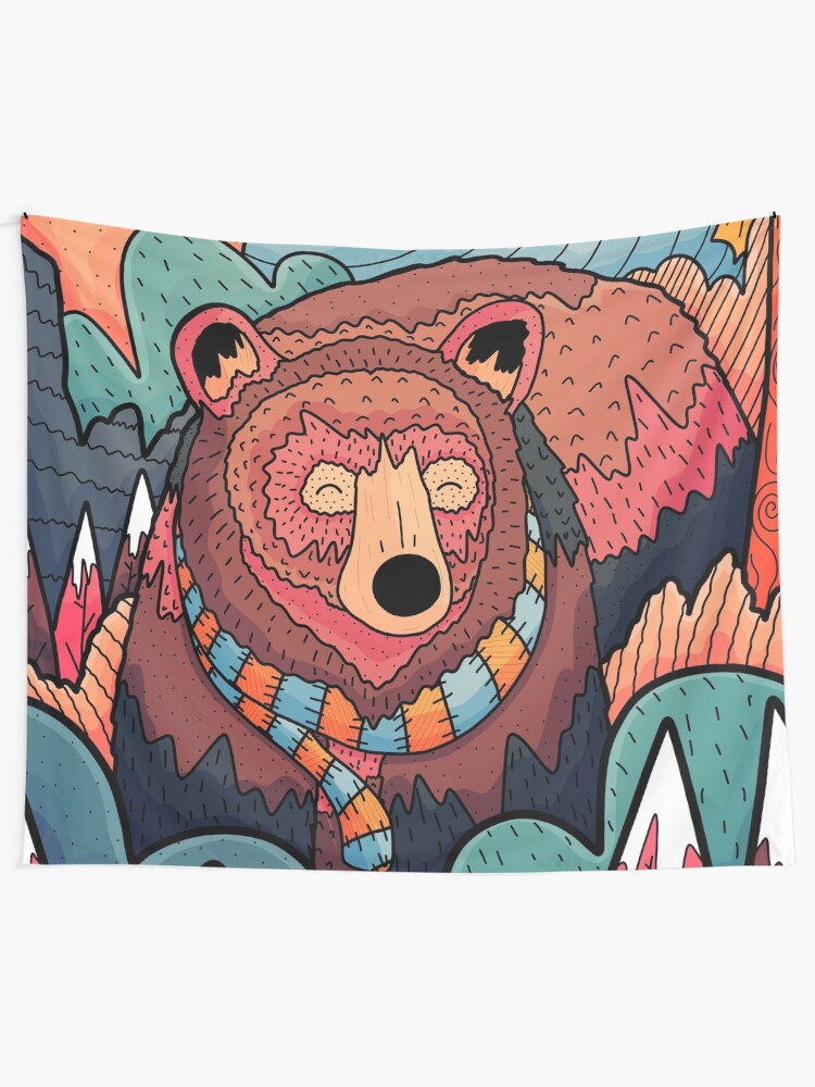 Alternate view of Winter bear forest Tapestry