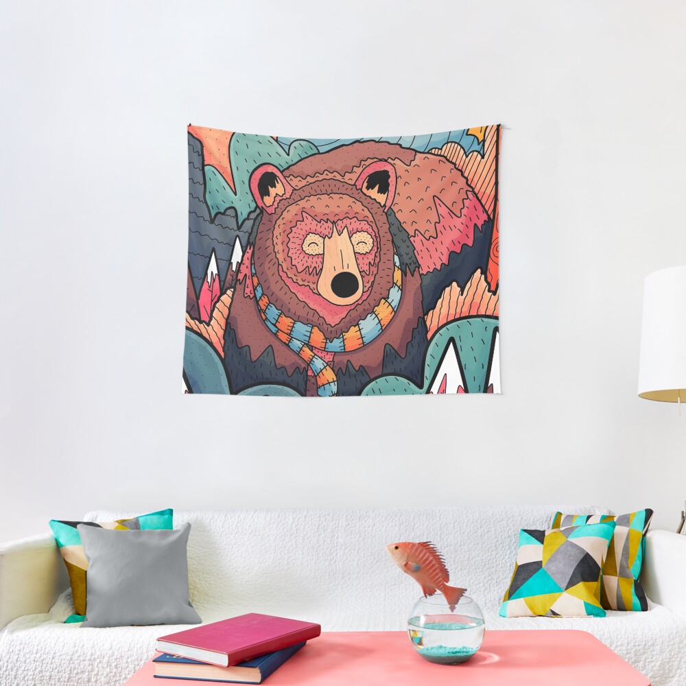 Winter bear forest Tapestry