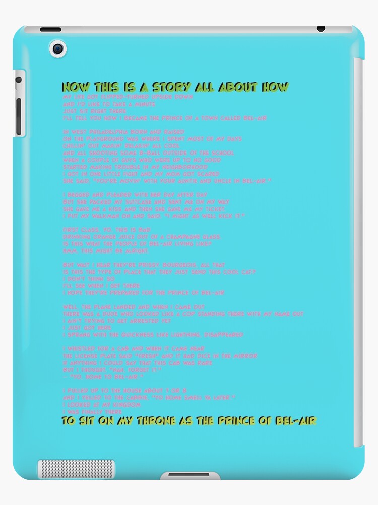 Fresh Prince Of Bel Air Lyrics Pink On Blue Ipad Case Skin By Stuartjsharples Redbubble