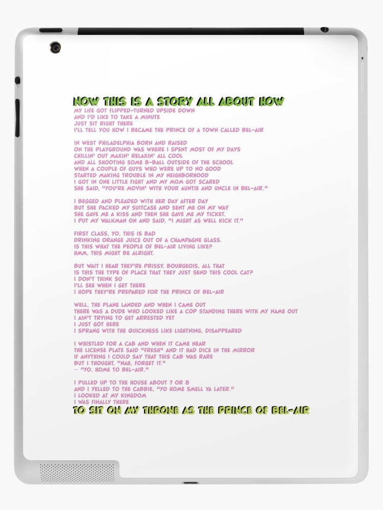 Fresh Prince Of Bel Air Lyrics Pink On White Ipad Case Skin By Stuartjsharples Redbubble