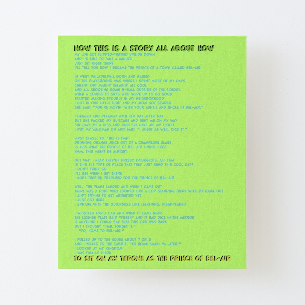 Fresh Prince Of Bel Air Lyrics Blue On Green Mounted Print By