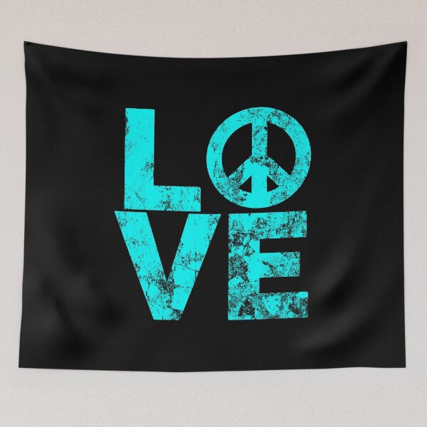 Item preview, Love Peace Distressed Turquoise Blue Design designed and sold by LarkDesigns.
