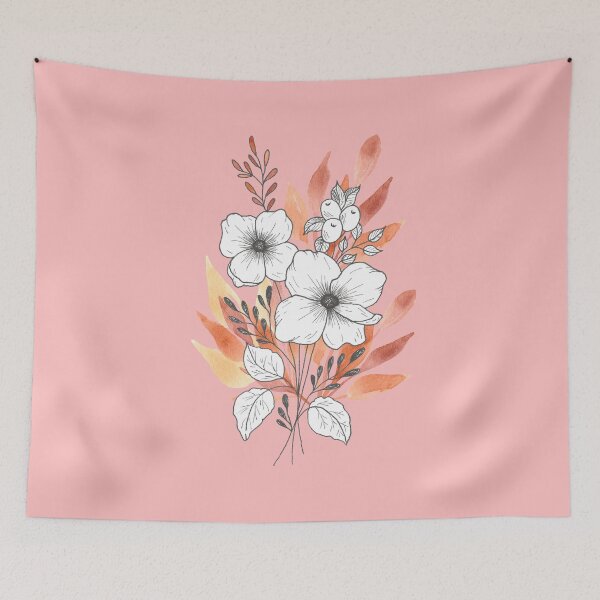 Item preview, Watercolor leaves with lineart flowers designed and sold by ApricotBlossom.
