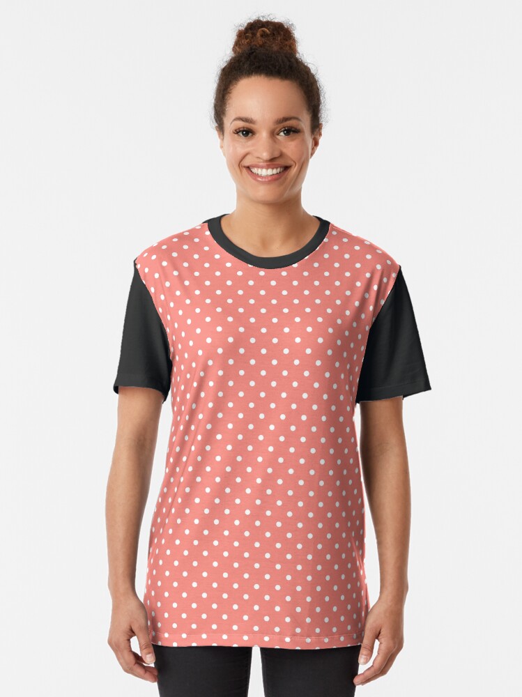 white shirt with pink polka dots