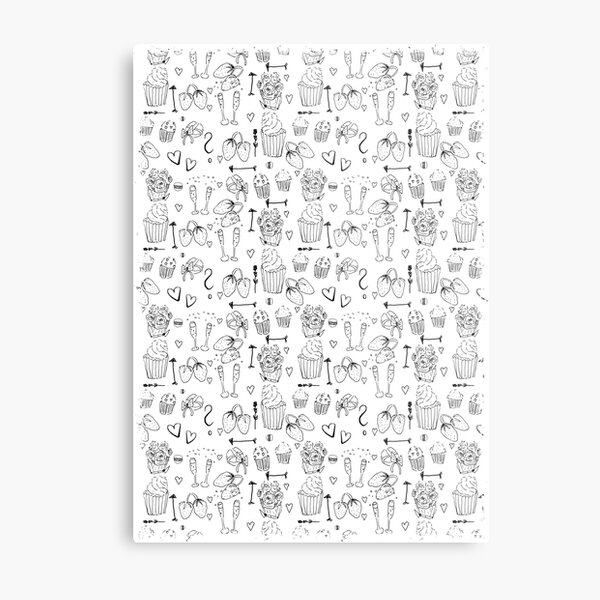 Cute Black and White Valentine Doodle Pattern Metal Print