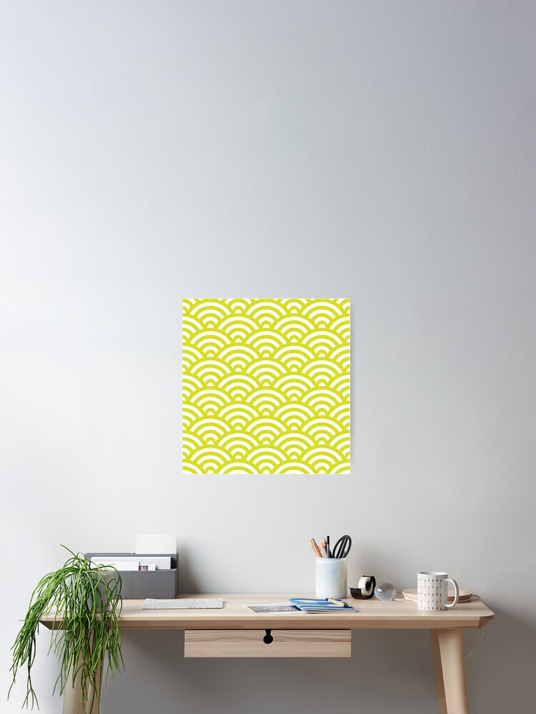 Thumbnail 2 of 3, Poster, Chartreuse Japanese Inspired Waves Shell Pattern designed and sold by ImageNugget.