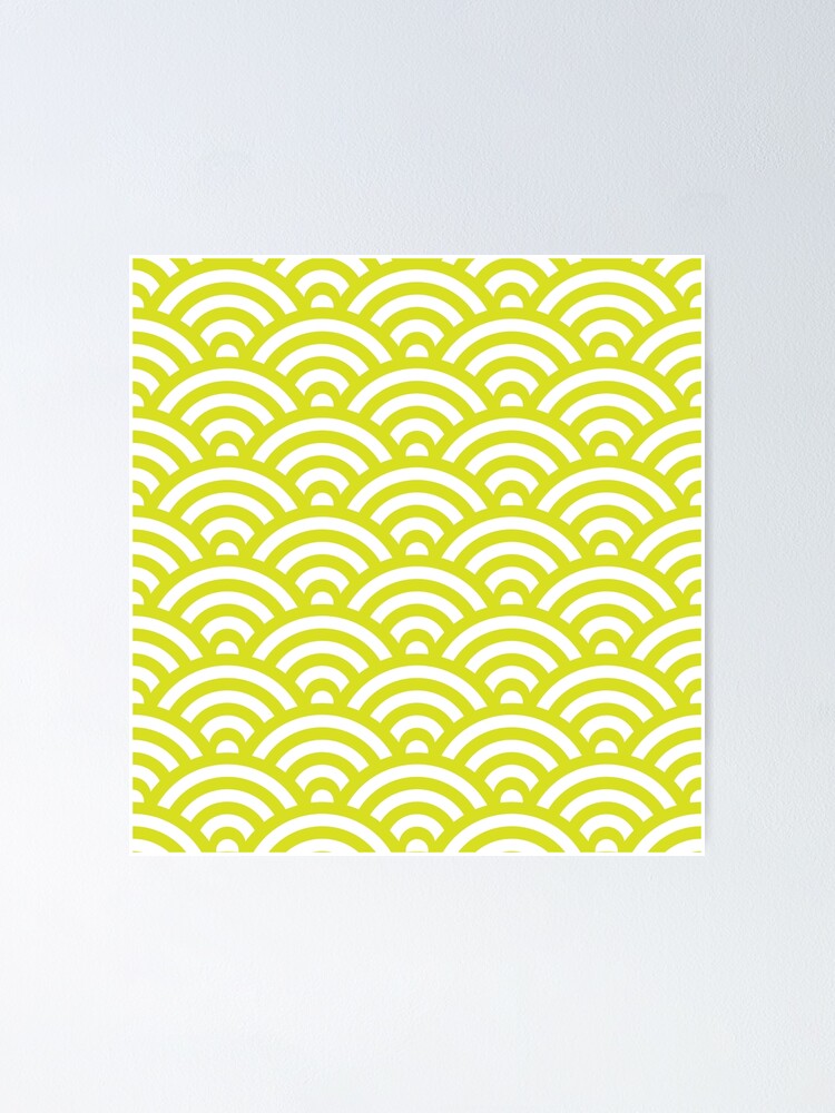 Thumbnail 1 of 3, Poster, Chartreuse Japanese Inspired Waves Shell Pattern designed and sold by ImageNugget.