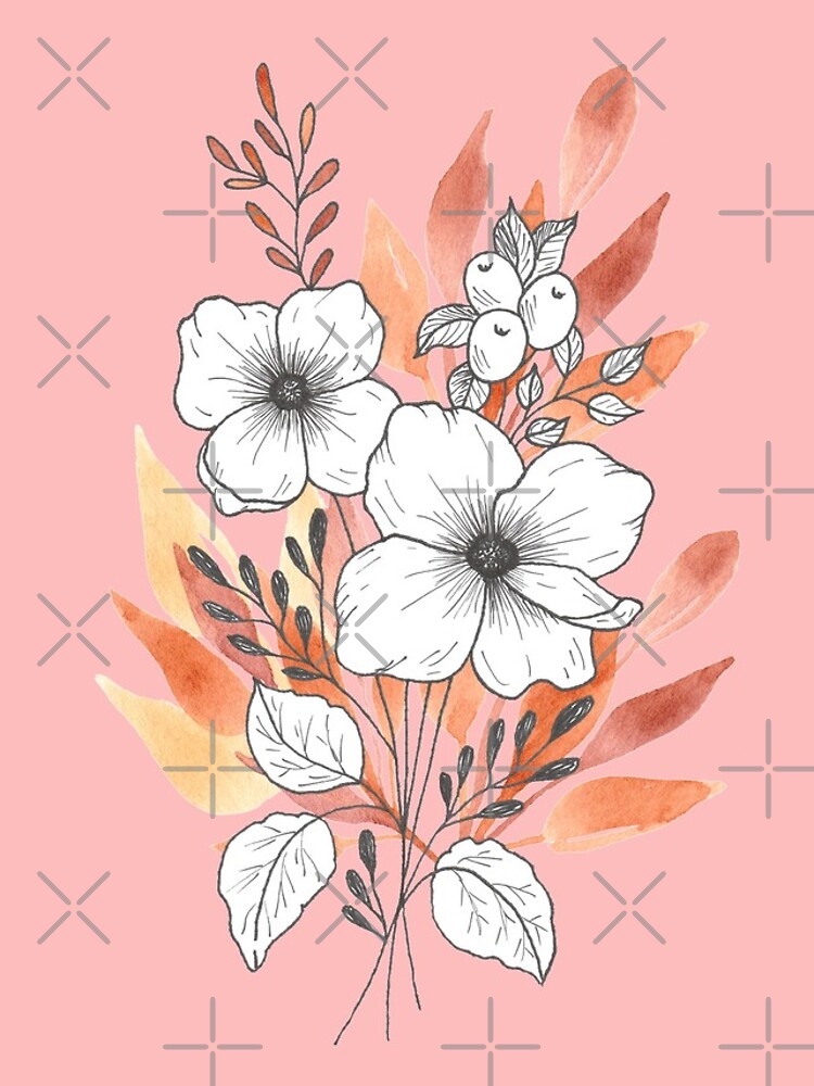 Watercolor leaves with lineart flowers by ApricotBlossom