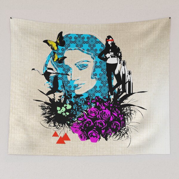 Aperçu de l'œuvre visage pop et graphique avec roses et papillons : vecteezy.com créée et vendue par keera66.