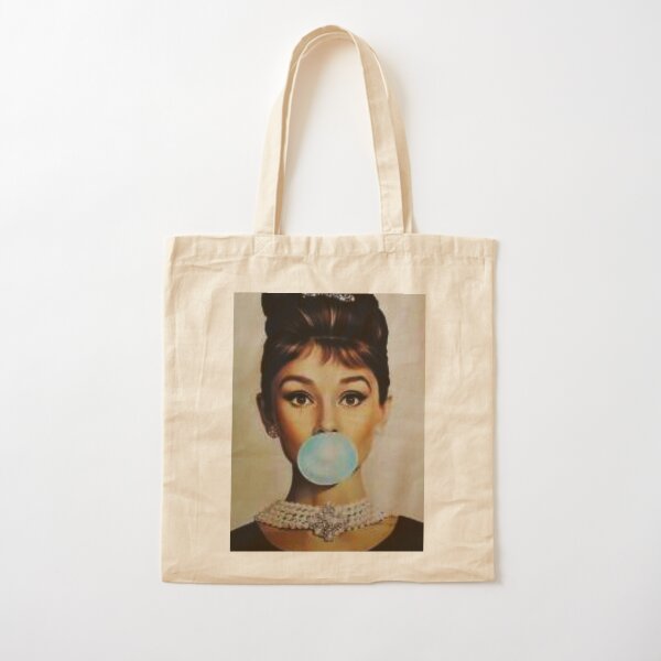 Audrey Hepburn bubble gum sky blue Cotton Tote Bag