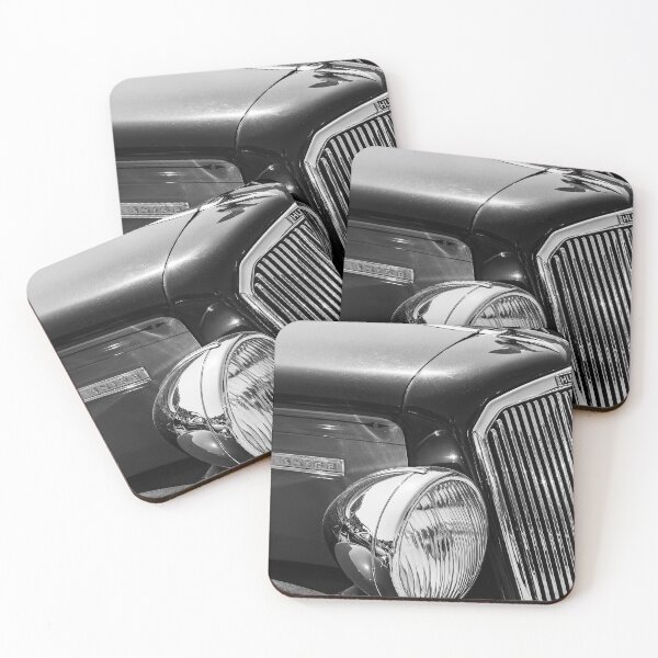 Item preview, A black and white image of the front of a brown 1950s Humber Super Snipe on display at a car show designed and sold by Graham Cornall.