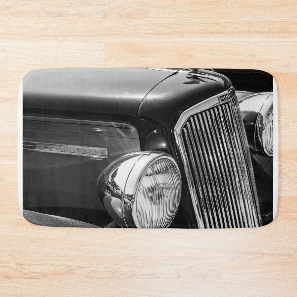 Item preview, A black and white image of the front of a brown 1950s Humber Super Snipe on display at a car show designed and sold by Graham Cornall.