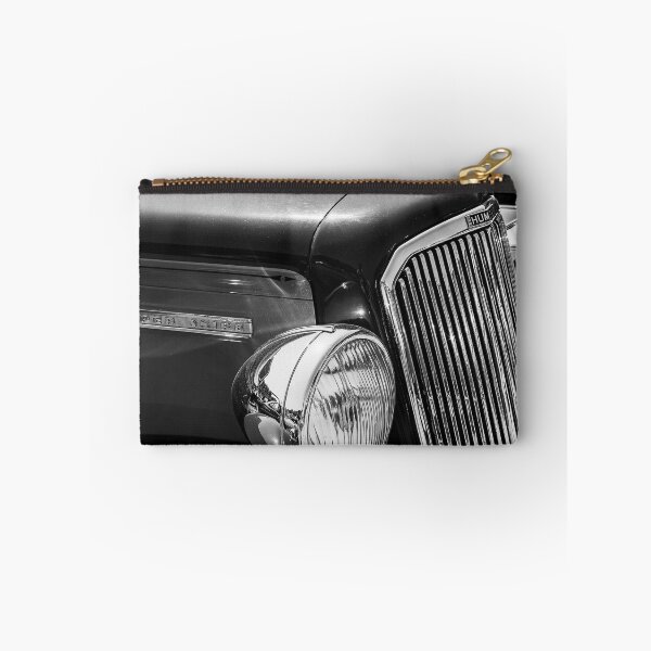 Item preview, A black and white image of the front of a brown 1950s Humber Super Snipe on display at a car show designed and sold by Graham Cornall.