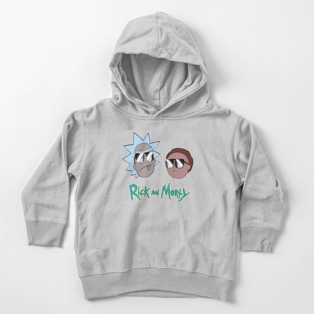 Super Cool Rick and Morty™ wearing sunglasses with the color logo Toddler Pullover Hoodie