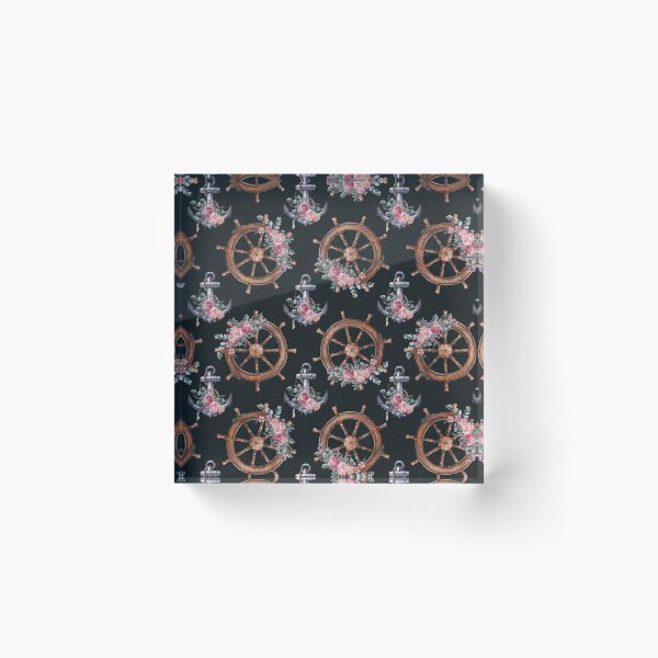 Item preview, Floral Sailor Wheel & Anchor designed and sold by MetallicDreams.